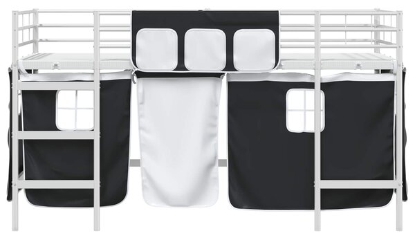 Krevet na kat za djecu s zavjesama Bijela i crna 80 x 200 cm - Bijela / 80 x 200 cm