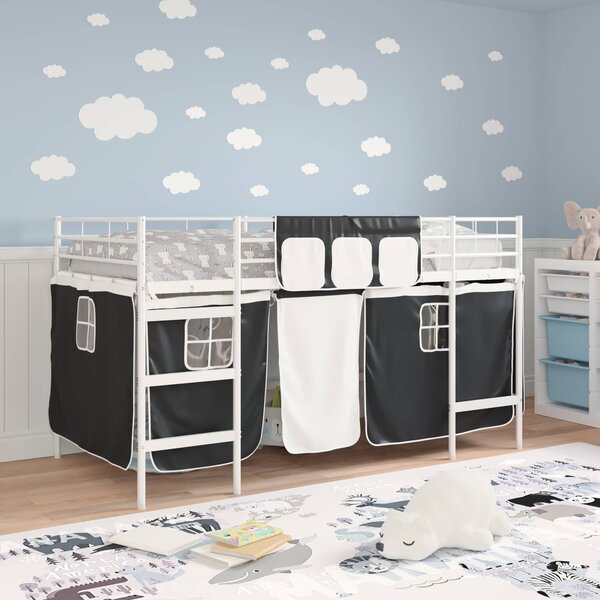 Krevet na kat za djecu s zavjesama Bijela i crna 80 x 200 cm - Bijela / 80 x 200 cm