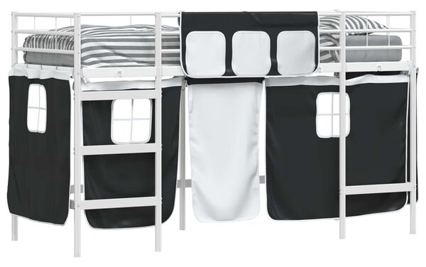 Krevet na kat za djecu s zavjesama Bijela i crna 90 x 190 cm - Bijela / 90 x 190 cm