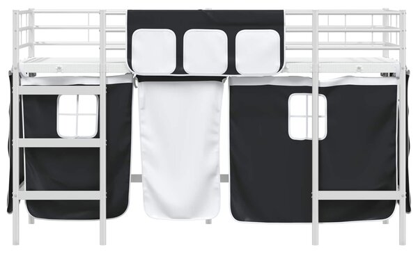 Krevet na kat za djecu s zavjesama Bijela i crna 90 x 190 cm - Bijela / 90 x 190 cm
