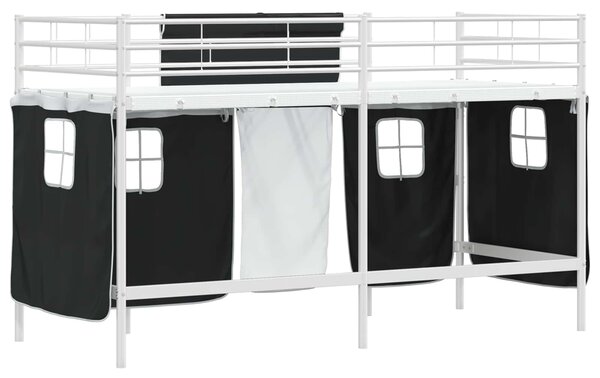 Krevet na kat za djecu s zavjesama Bijela i crna 90 x 190 cm - Bijela / 90 x 190 cm