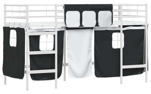 Krevet na kat za djecu s zavjesama Bijela i crna 90 x 190 cm - Bijela / 90 x 190 cm