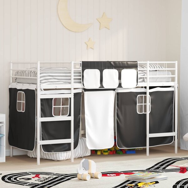 Krevet na kat za djecu s zavjesama Bijela i crna 90 x 190 cm - Bijela / 90 x 190 cm