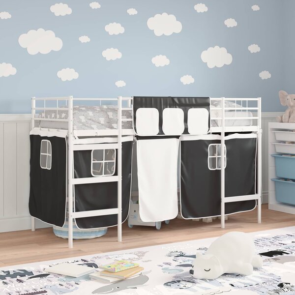 Krevet na kat za djecu s zavjesama Bijela i crna 90 x 190 cm - Bijela / 90 x 190 cm