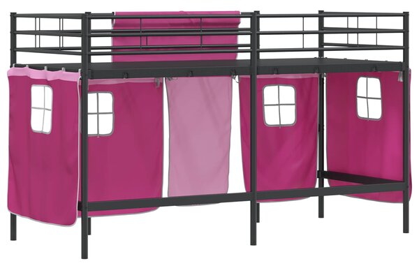 Krevet na kat za djecu s zavjesama Crna i ružičasta 90 x 190 cm - Crna / 90 x 190 cm