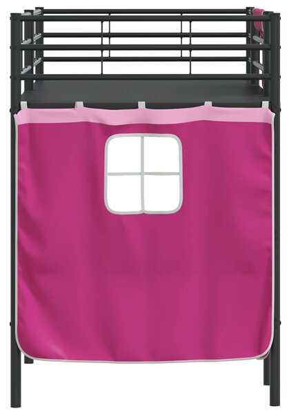 Krevet na kat za djecu s zavjesama Crna i ružičasta 90 x 190 cm - Crna / 90 x 190 cm