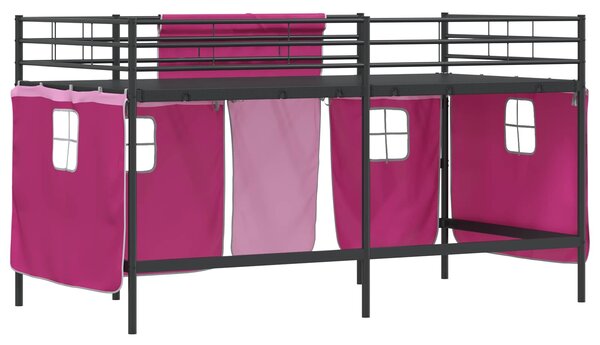 Krevet na kat za djecu s zavjesama Crna i ružičasta 80 x 200 cm - Crna / 80 x 200 cm