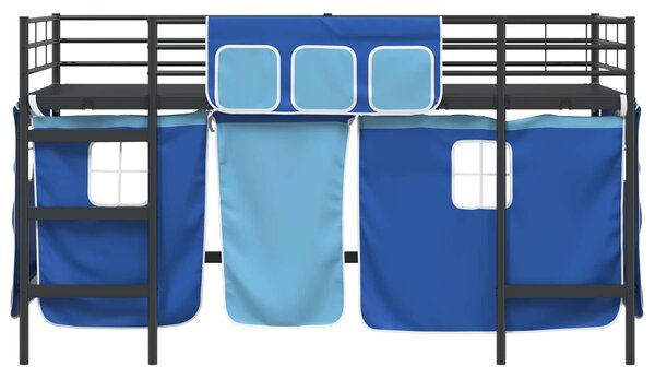 Krevet na kat za djecu s zavjesama Crna i Plava 80 x 200 cm - Crna / 80 x 200 cm