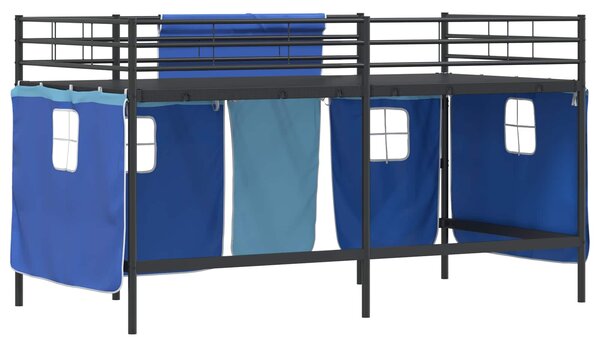 Krevet na kat za djecu s zavjesama Crna i Plava 80 x 200 cm - Crna / 80 x 200 cm