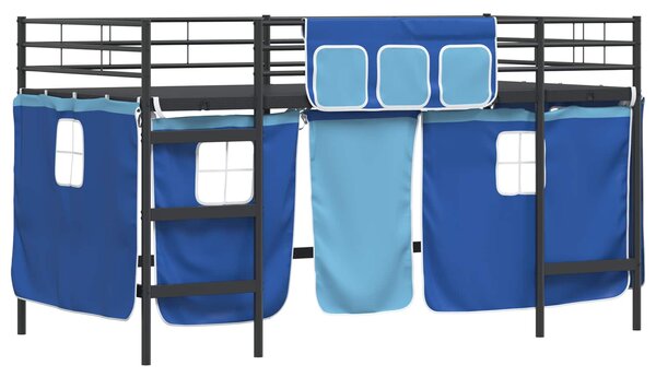 Krevet na kat za djecu s zavjesama Crna i Plava 80 x 200 cm - Crna / 80 x 200 cm