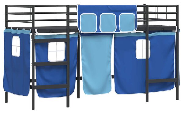 Krevet na kat za djecu s zavjesama Crna i Plava 75 x 190 cm - Crna / 75 x 190 cm