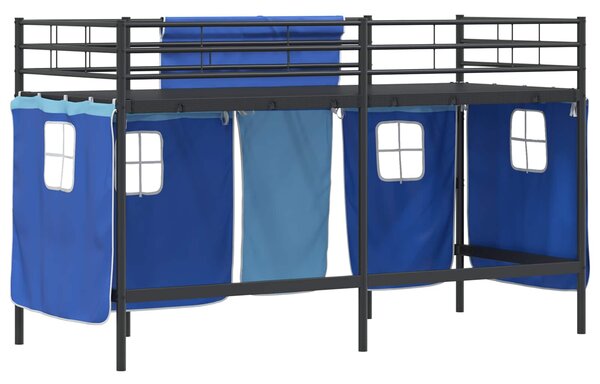 Krevet na kat za djecu s zavjesama Crna i Plava 75 x 190 cm - Crna / 75 x 190 cm