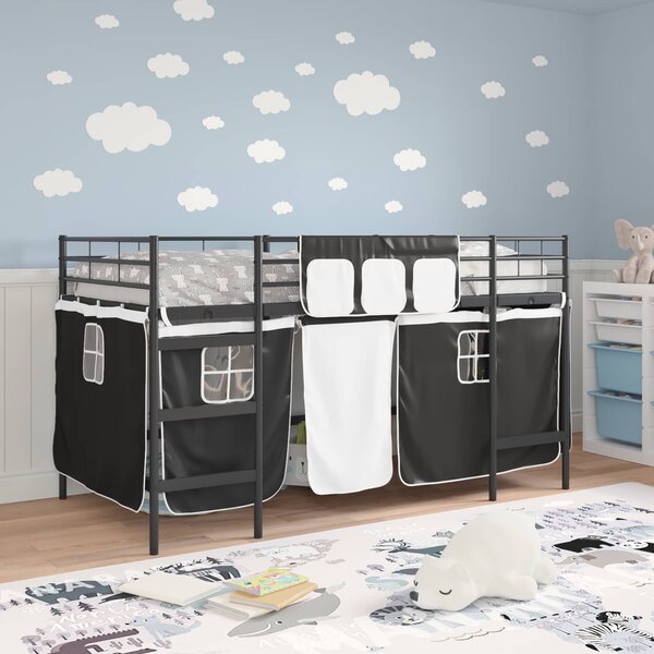 Krevet na kat za djecu s zavjesama Crna 80 x 200 cm - Crna / 80 x 200 cm