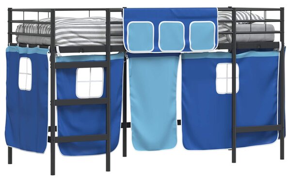 Krevet na kat za djecu s zavjesama Crna i Plava 75 x 190 cm - Crna / 75 x 190 cm