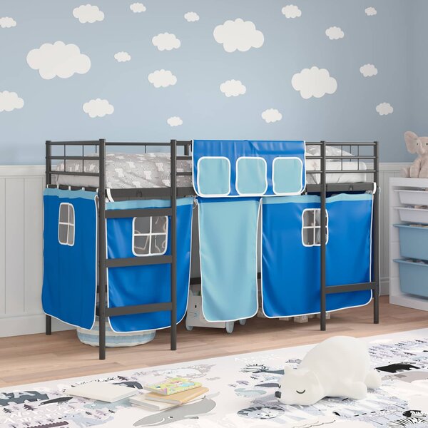Krevet na kat za djecu s zavjesama Crna i Plava 75 x 190 cm - Crna / 75 x 190 cm