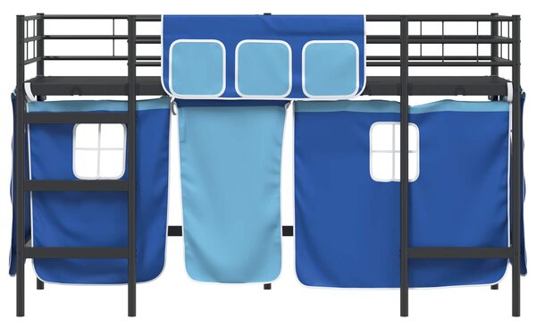 Krevet na kat za djecu s zavjesama Crna i Plava 75 x 190 cm - Crna / 75 x 190 cm