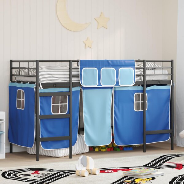 Krevet na kat za djecu s zavjesama Crna i Plava 75 x 190 cm - Crna / 75 x 190 cm