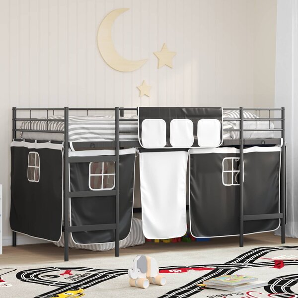 Krevet na kat za djecu s zavjesama Crna 80 x 200 cm - Crna / 80 x 200 cm