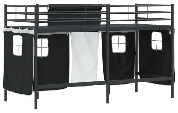 Krevet na kat za djecu s zavjesama Crna 75 x 190 cm - Crna / 75 x 190 cm