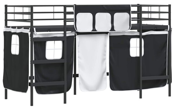 Krevet na kat za djecu s zavjesama Crna 75 x 190 cm - Crna / 75 x 190 cm