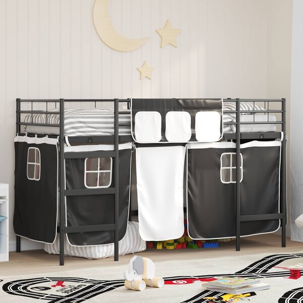Krevet na kat za djecu s zavjesama Crna 75 x 190 cm - Crna / 75 x 190 cm