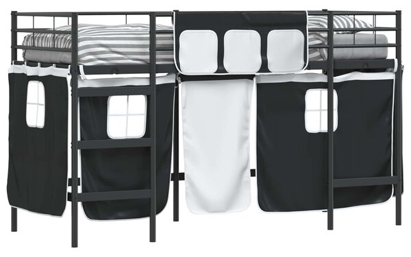 Krevet na kat za djecu s zavjesama Crna 75 x 190 cm - Crna / 75 x 190 cm