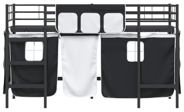 Krevet na kat za djecu s zavjesama Crna 75 x 190 cm - Crna / 75 x 190 cm
