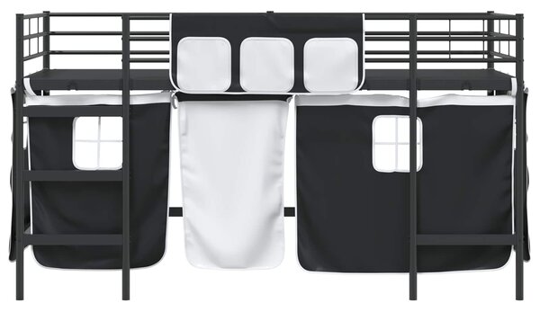 Krevet na kat za djecu s zavjesama Crna 80 x 200 cm - Crna / 80 x 200 cm