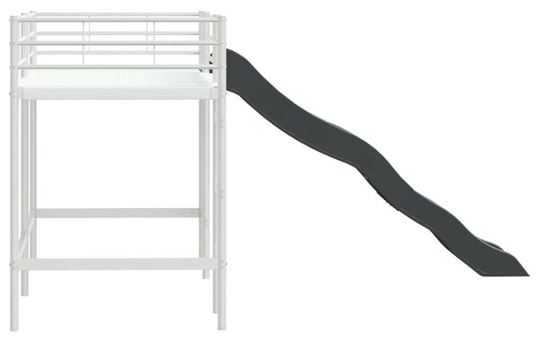 Krevet na kat za djecu s toboganom Bijela i antracit - Bijela / 75 x 190 cm
