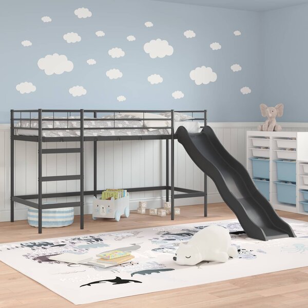 Krevet na kat za djecu s toboganom Crna i antracit 100 x 190 cm - Crna / 100 x 190 cm