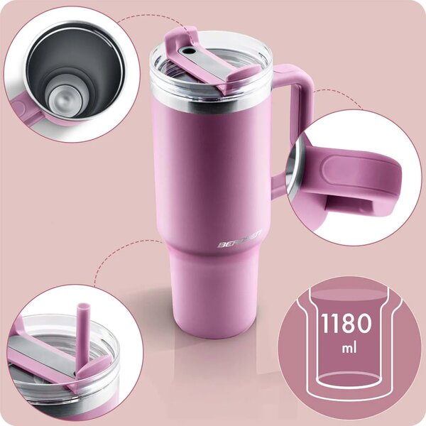 Termos šalica sa slamkom Berdsen 1180 ml roza