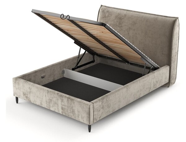 Bež tapecirani bračni krevet s prostorom za pohranu s podnicom 180x200 cm Shell – Maison de Rêve