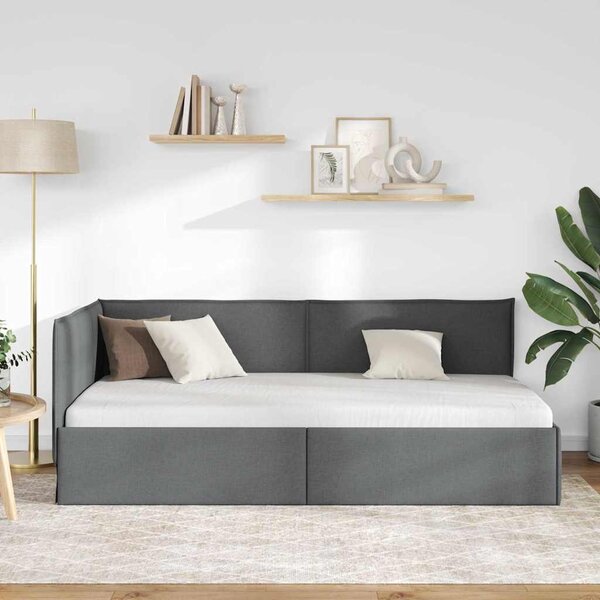 Kutni okvir kreveta s uzglavljem Tamno siva 80 x 200 cm tkanina - Siva / 80 x 200 cm