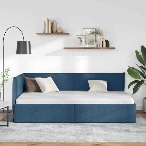 Kutni okvir kreveta s uzglavljem Plava 80 x 200 cm tkanina - Plava / 80 x 200 cm