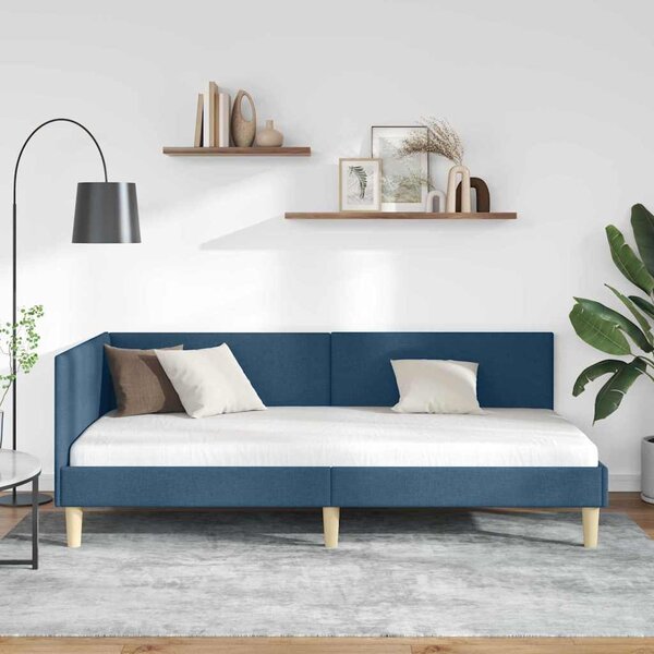 Kutni okvir kreveta Plava 80 cm x 200 cm Tkanina i šperploča - Plava / 80 cm x 200 cm