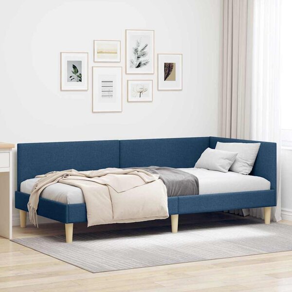 Kutni okvir kreveta Plava 80 cm x 200 cm Tkanina i šperploča - Plava / 80 cm x 200 cm