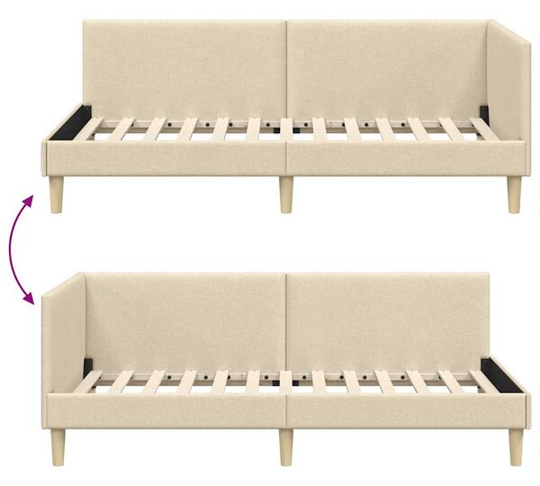 Kutni okvir kreveta Krema 100 cm x 200 cm Tkanina i šperploča - Krem / 100 cm x 200 cm
