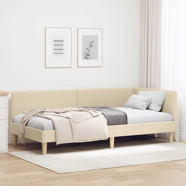 Kutni okvir kreveta Krema 100 cm x 200 cm Tkanina i šperploča - Krem / 100 cm x 200 cm