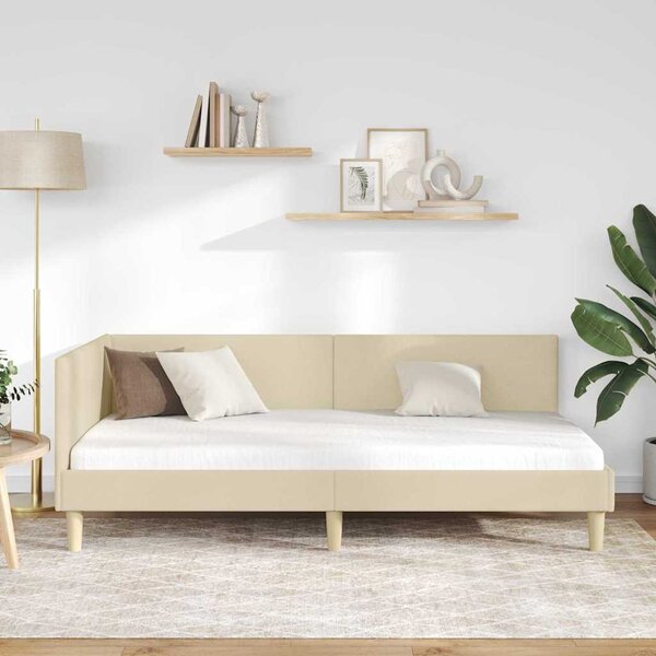 Kutni okvir kreveta Krema 100 cm x 200 cm Tkanina i šperploča - Krem / 100 cm x 200 cm