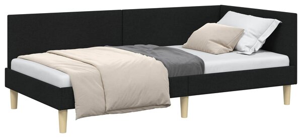 Kutni okvir kreveta Crna 90 cm x 200 cm Tkanina i šperploča - Crna / 90 cm x 200 cm