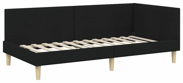 Kutni okvir kreveta Crna 90 cm x 200 cm Tkanina i šperploča - Crna / 90 cm x 200 cm