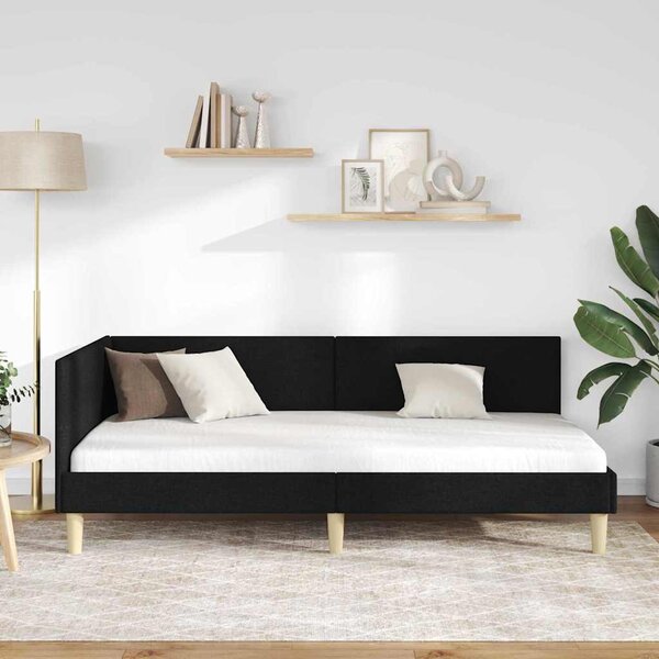 Kutni okvir kreveta Crna 90 cm x 200 cm Tkanina i šperploča - Crna / 90 cm x 200 cm