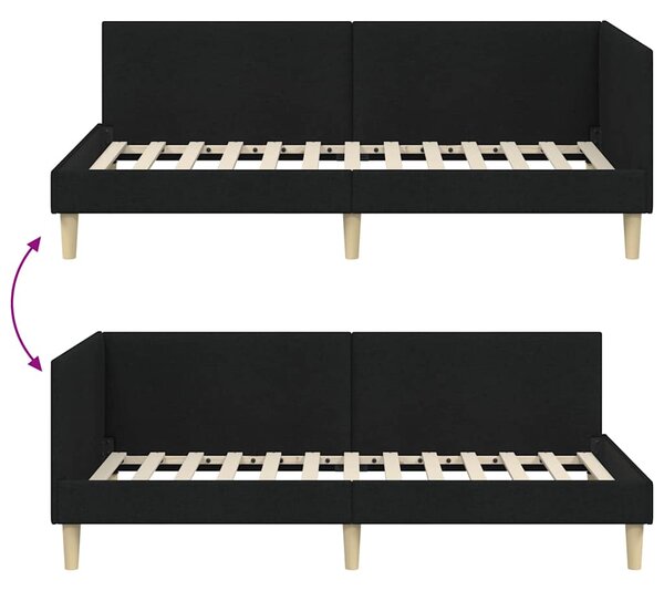 Kutni okvir kreveta Crna 90 cm x 200 cm Tkanina i šperploča - Crna / 90 cm x 200 cm