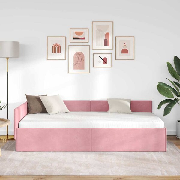 Kutni okvir kreveta Ružičasta 80 cm x 200 cm Baršun - Ružičasta / 80 cm x 200 cm