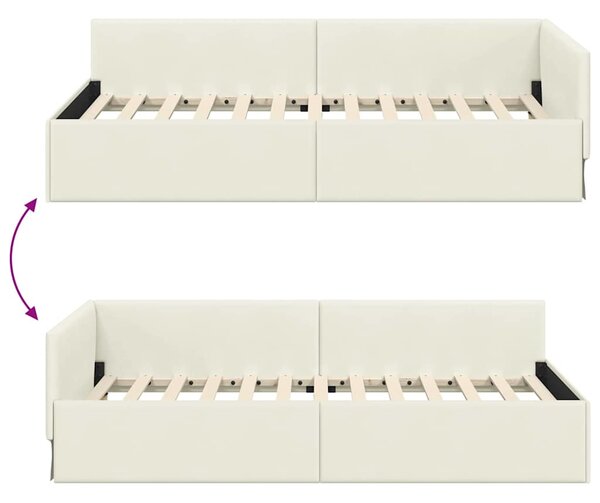 Kutni okvir kreveta s uzglavljem Krema 90 cm x 190 cm Baršun - Krem / 90 cm x 190 cm