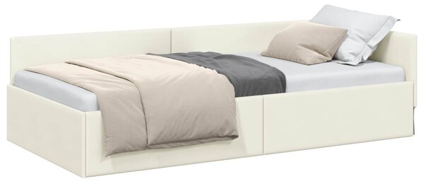 Kutni okvir kreveta s uzglavljem Krema 90 cm x 190 cm Baršun - Krem / 90 cm x 190 cm