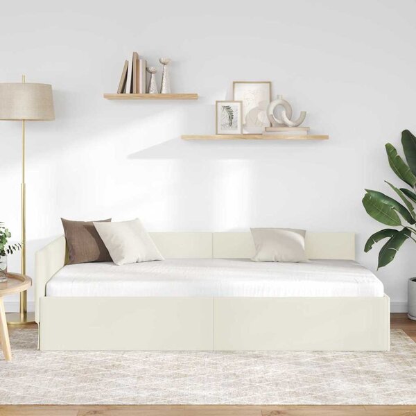 Kutni okvir kreveta s uzglavljem Krema 90 cm x 190 cm Baršun - Krem / 90 cm x 190 cm