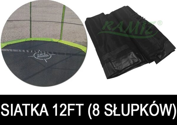 SkyRamiz Crna zaštitna mreža za vrtni trampolin 366 cm/12 stopa 8 tunela za stupove