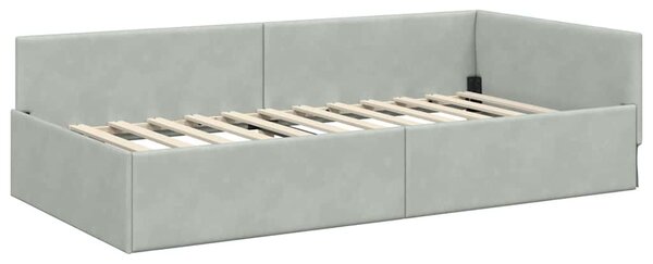 Kutni okvir kreveta Svijetlo siva 100 cm x 200 cm Baršun - Svjetlosiva / 100 cm x 200 cm