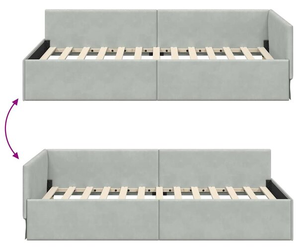 Kutni okvir kreveta Svijetlo siva 100 cm x 200 cm Baršun - Svjetlosiva / 100 cm x 200 cm